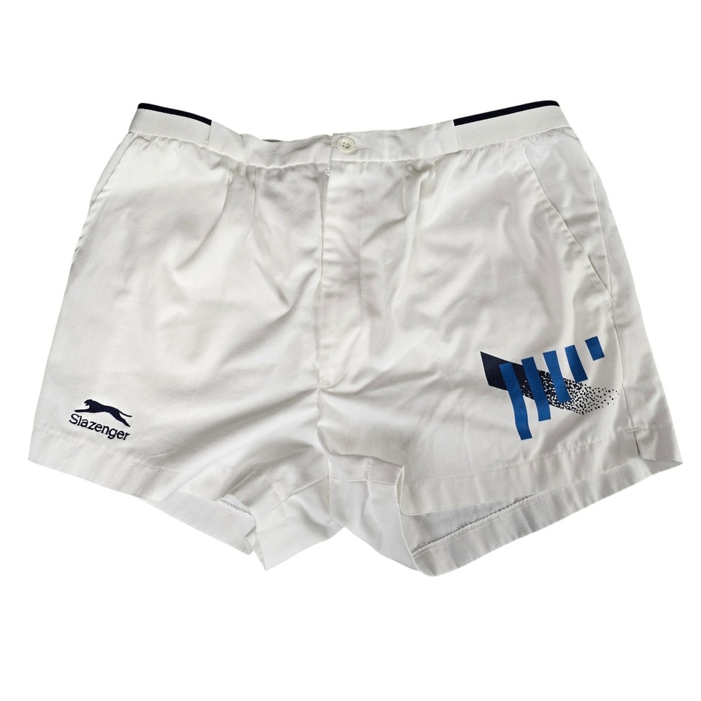 Vintage‎ Slazenger International Tennis Shorts White Blue Graphic Men's 34